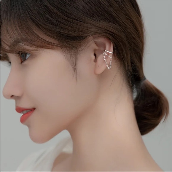 925 Sterling Silver Double Chain Clip On Ear Cuff - Picture 2 of 4